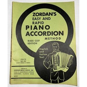 ZORDAN'S Easy And Rapid Piano Accordion Method Bass Clef Edition 1937 Vintage